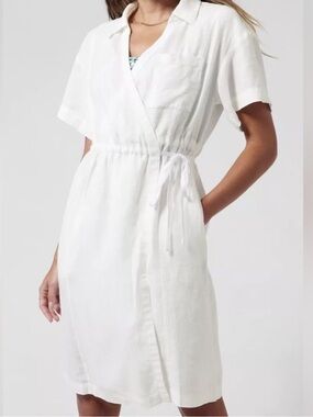 Athleta Playa Wrap White Linen Midi Dress Size 8